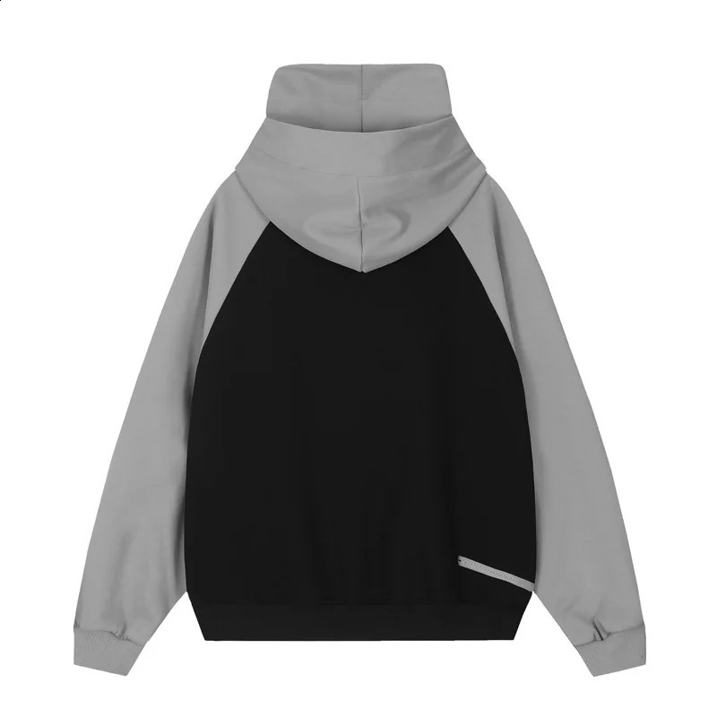 Hip Hop Clolor Block Patch Sweatshirt for Men Harakuju Retro Street Clothing Zipper Hoodie 240826