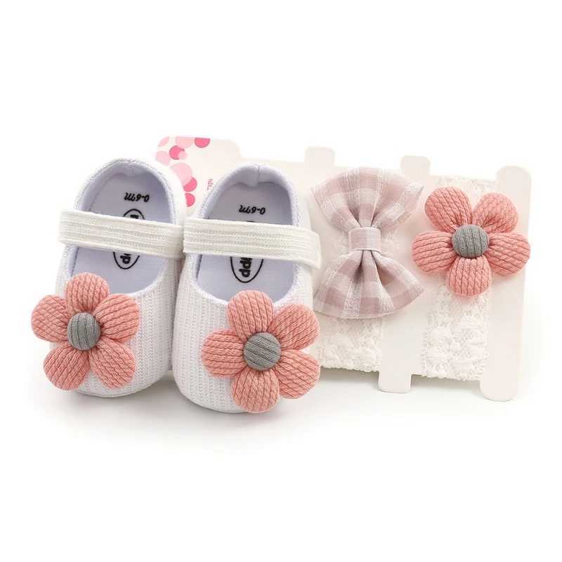 3 Cute Baby Girl Anti slip First Step Shoes Flower Sports Shoes Cotton Soft soled Shoes 2-Headband Set Baby Shoes M240827