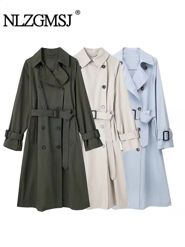 Nlzgmsj TRAF Autumn Womens Trench Coat Classic Loose Belt Fashion Double Chest Long Clothing 240826