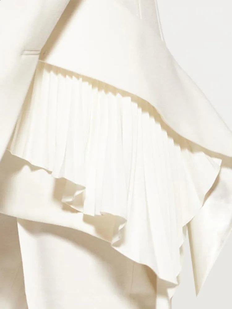 DEAT Fashion Women Blazer Notched Collar Long Sleeves Single Button Splicing Pleating Suit Jackets Spring 7AB3528 240826