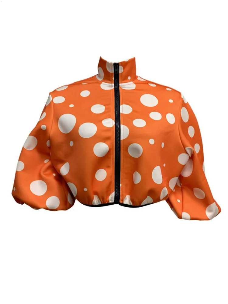Womens Fashion Polka Dot Printed Cut Top Jacket Spring/Summer Autumn Jacket Zipper Jacket Street Womens Casual Jacket Top 240827