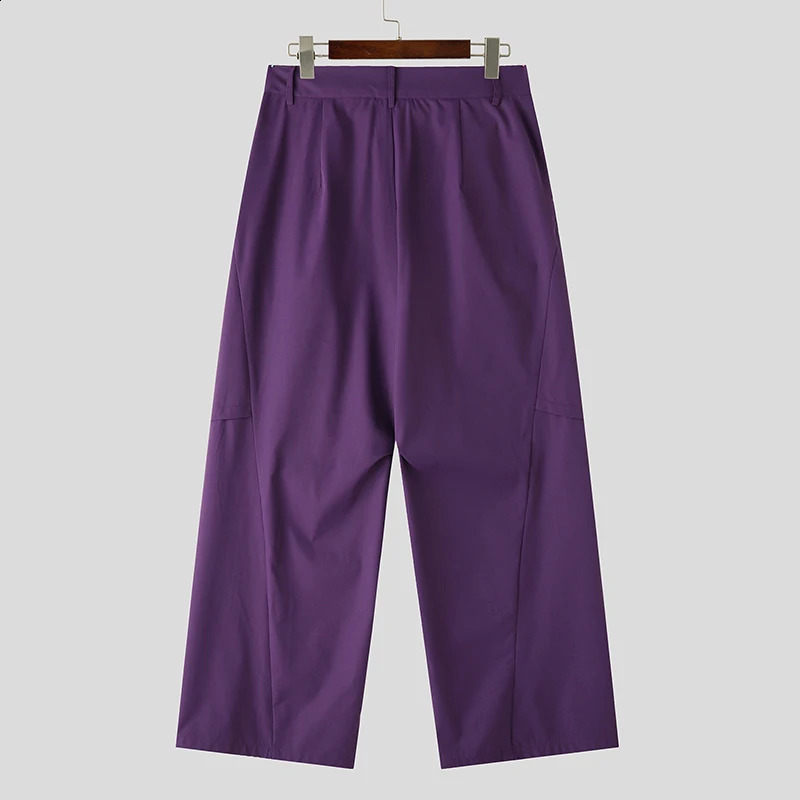 Mens Solid Color Button Jogger Loose Wrinkle Street Clothing Wide Leg Fashion Casual Pants S5XL INCERUN 240827