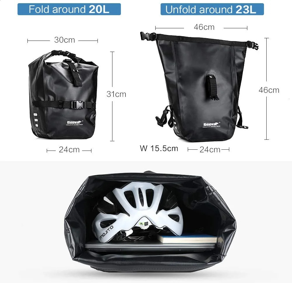 Rhinowalk 2 Pieces 20L Bicycle Pannier Accessories Waterproof Portable Bike Trunk Pack Travel Cycg Bag 240827 5411 4