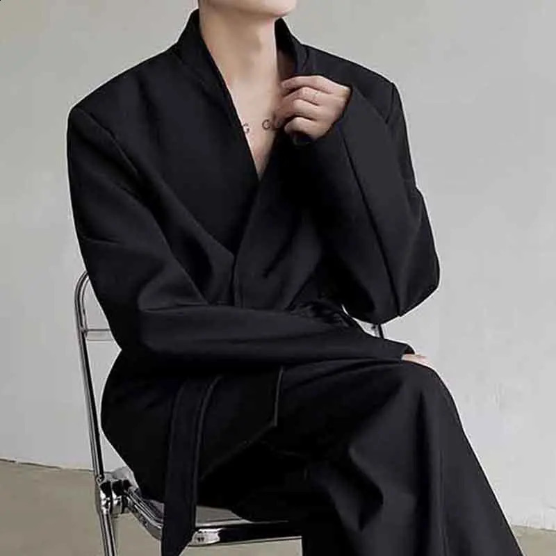 FEWQ Men Suit Jacket Trendy Belt Large Pockets Male Blazers Mens Clothing Spring Fashion Korean Style 9C4466 240826