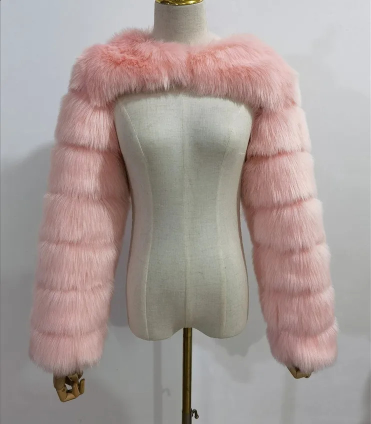 Womens ultra short synthetic fur leather jacket real raccoon silver red fashionable natural double sleeves 240826