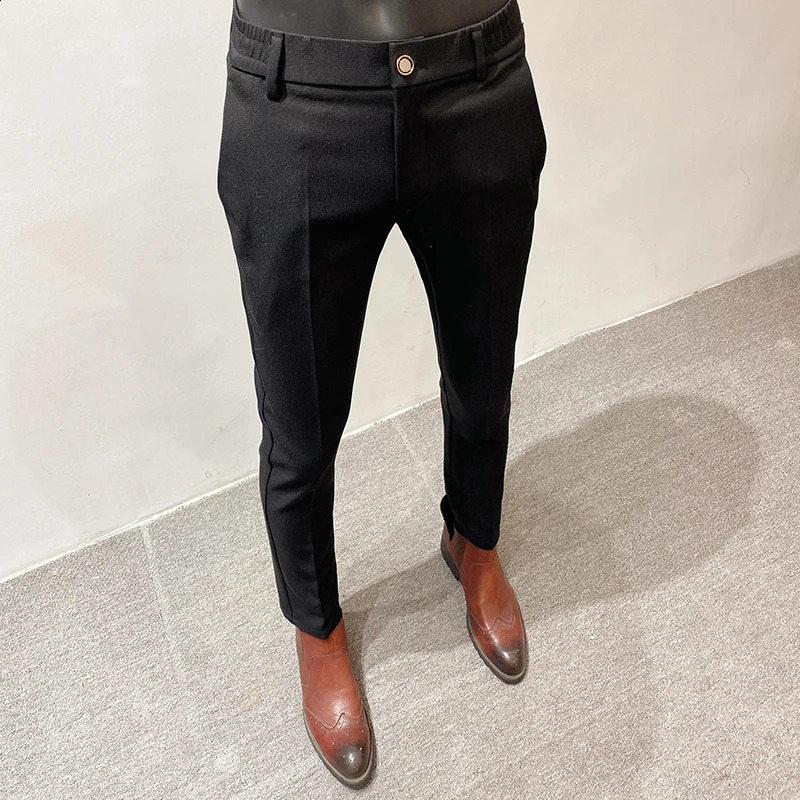 Mens High Quality Linen Suit Trousers Male Slim Fit Solid Color Business Casual Pants Formal Office Social Trouser Plus Size 38 240827