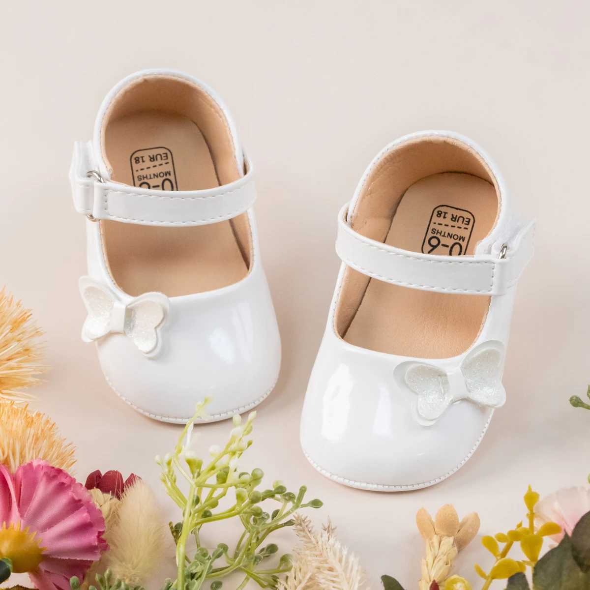 KIDSUN baby shoes newborn princess PU childrens shoes butterfly knot decoration rubber sole anti slip first walking shoes 0-18M M240827