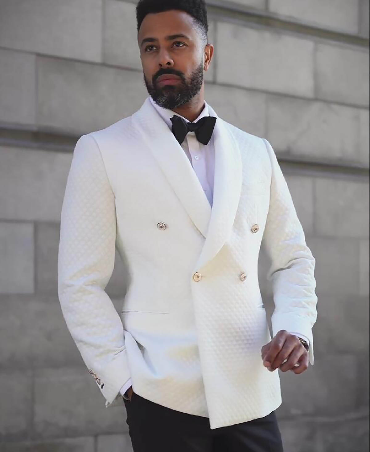 Stylish Men's Suit Shawl Lapel Tailored Blazers Damier Check Groom Jacket For Man Custom Made Air Cotton Coat Plus Size 2 Pieces Black Pants
