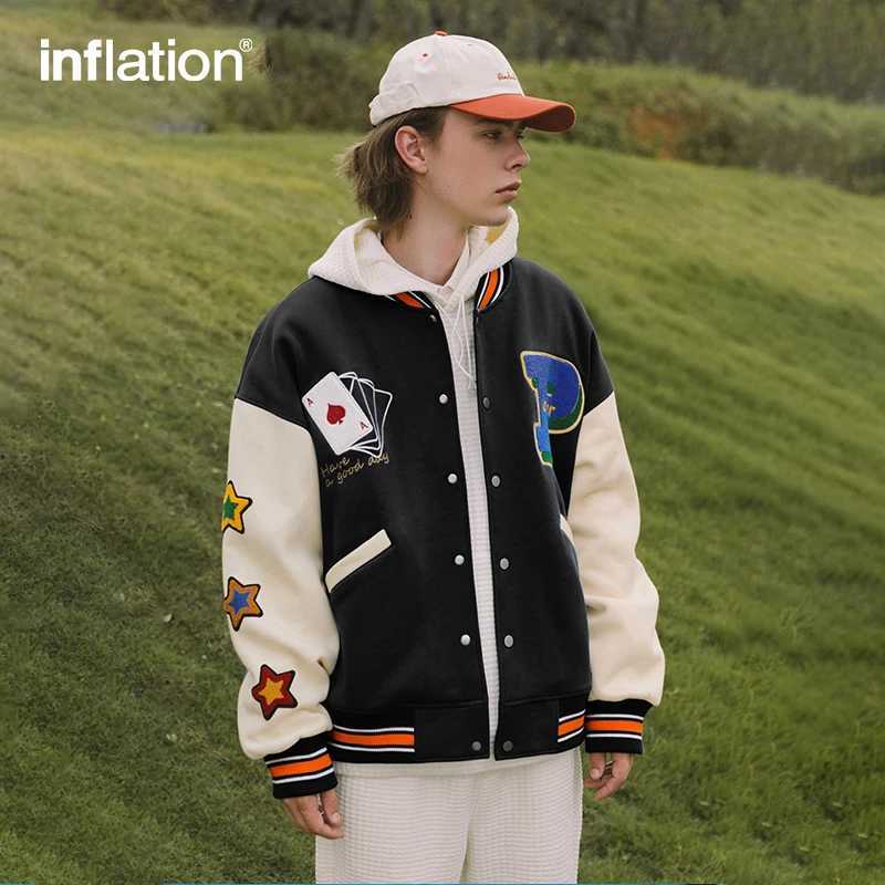 INFLATION Streetwear Vintage Baseball Jacket Men High Quality Towel Embroidery Jacket Couple Fleece Bomber Coat Y240826