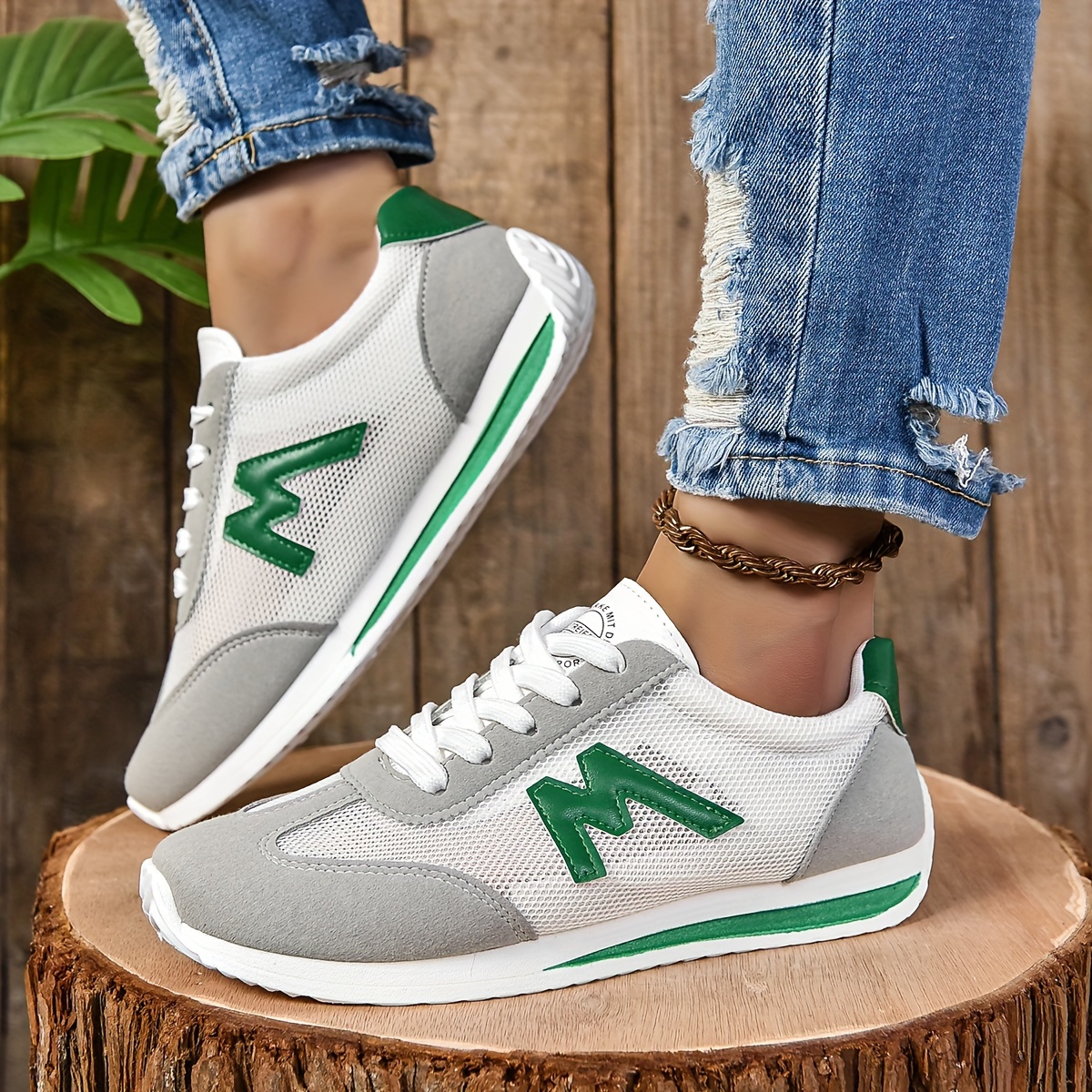 Versatile Mid-Top Lace-Up Sneakers - Soft EVA Sole, Breathable Mesh Lining, Comfortable Fabric Insole, Plain Toe Design - Perfect for Casual Walking, 
