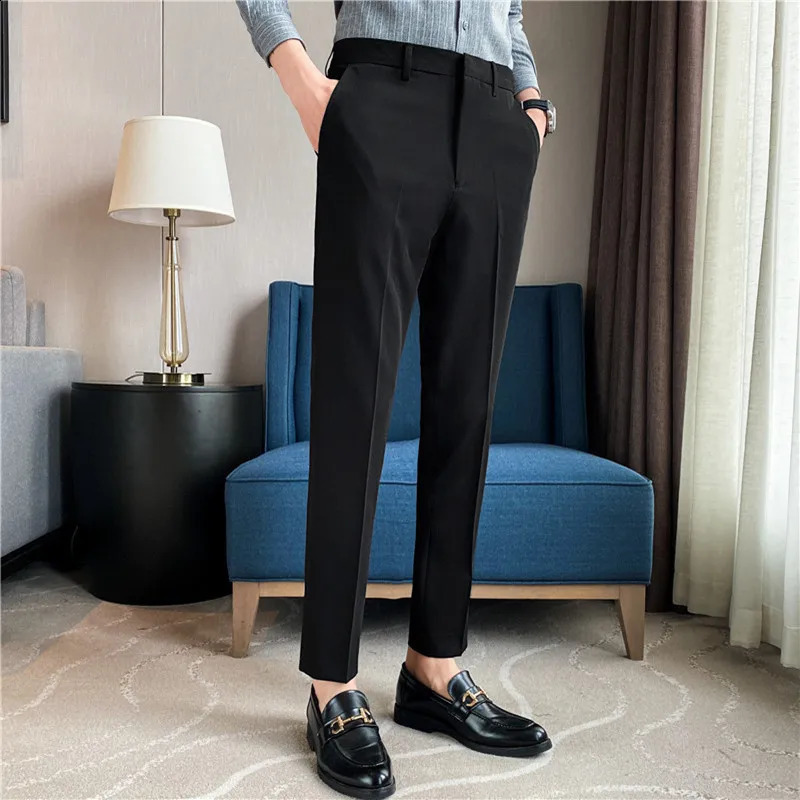 9 Color Summer Fashion Mens Suit Pants Pure Color Business Formal Pants Slim Fit Office Mens Wedding Social Ankle Long Trousers 240827