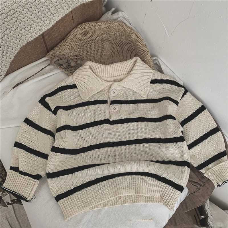 Autumn childrens clothing 2024 knitted boys sportswear striped cotton long sleeved baby stroller top childrens sportswearW240824
