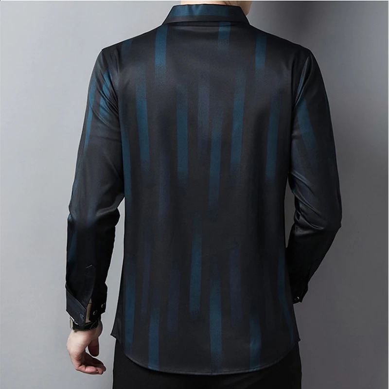 Mens Shirt Striped Long Sleeve Autumn Casual Fit Slim Mens Dress Shirt Multi-Color Formal Business Social Clothing Tops 240815