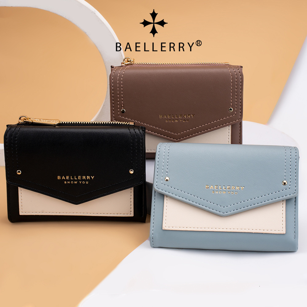 Women's Fashion Color Contrast Short Wallet with Zipper and Multi Card Slots