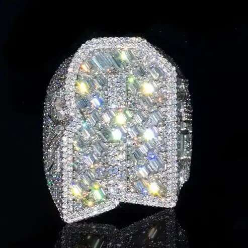 Fashion Custom VVS Moissanite Hip Hop Initial Letter Ring Sier 10k 14k Real Gold Men Jewelry