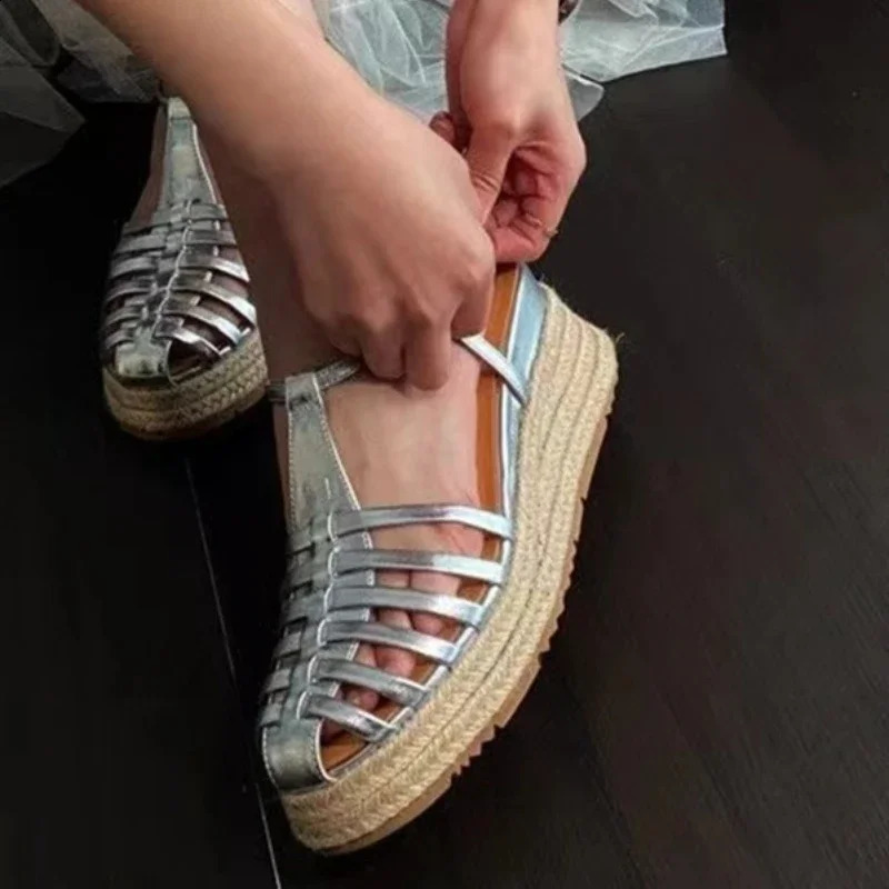 Womens flat bottomed gladiator sandals womens closed toe hemp rope sandals womens summer casual beach sandals 240827
