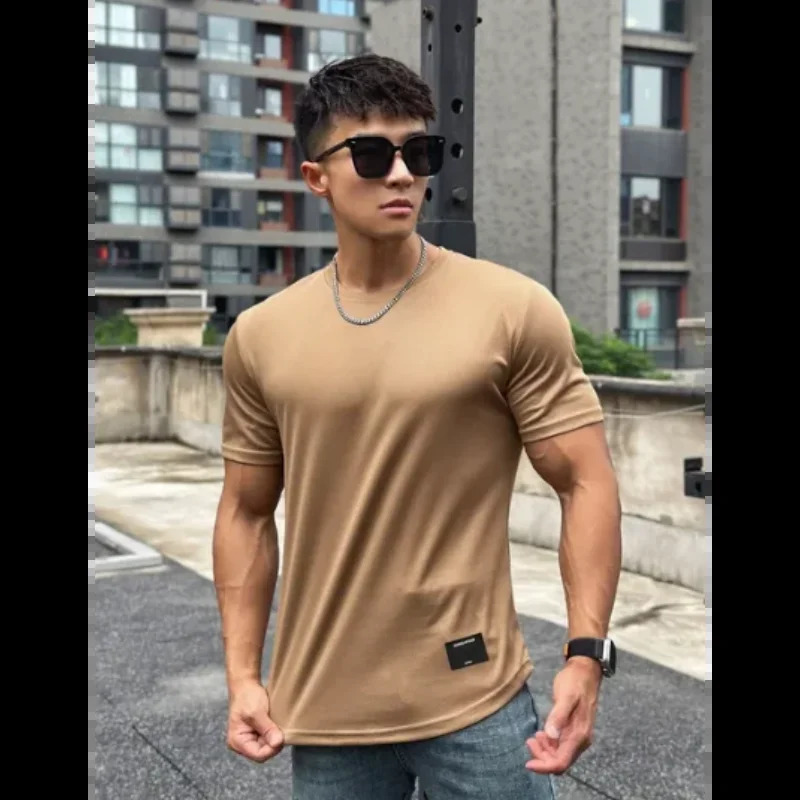 mens summer short sleeved fitness Tshirt running sports muscle casual highquality top 240827