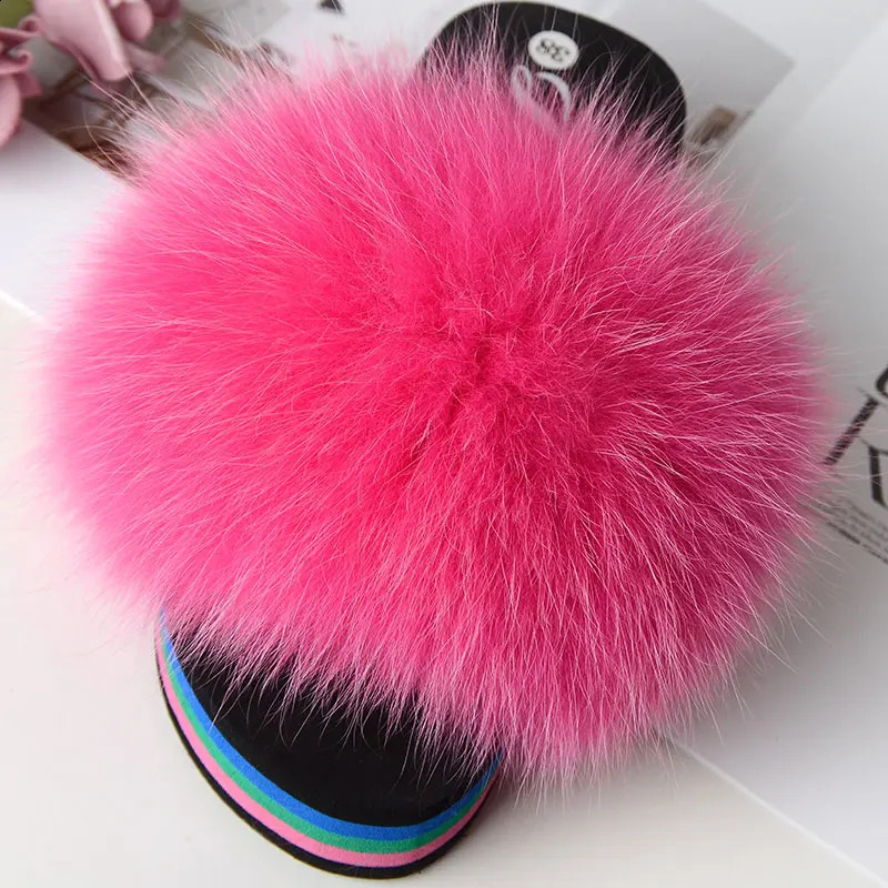 Fox Fur Slide Womens Fur House Fur Slide Plush Summer Rainbow High Heels Sweet Sandals 240827