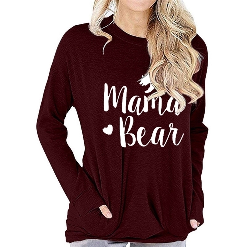 Womens Mama Bear Shin Printed T-shirt Animal Graphics Harajuku Street Clothing Casual Fashion Womens Y2K Top Long Sleeve T-shirt 240826
