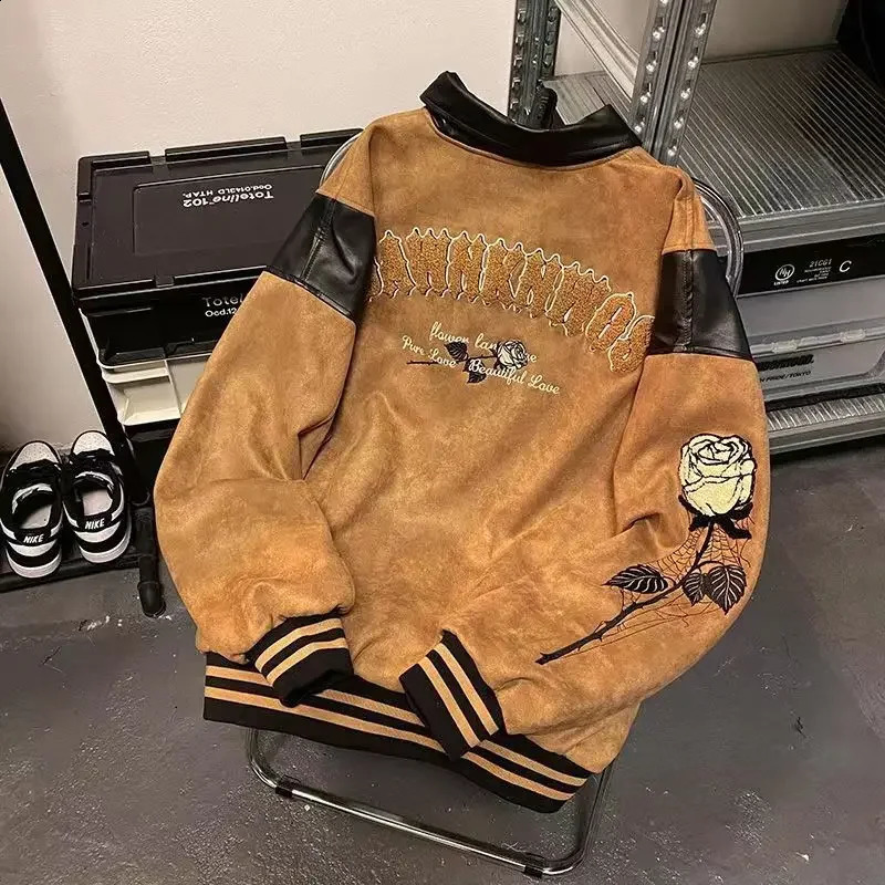 PU leather jackets suede padded vintage baseball jackets for women winter fashion trend high-level couple jackets for women 240827