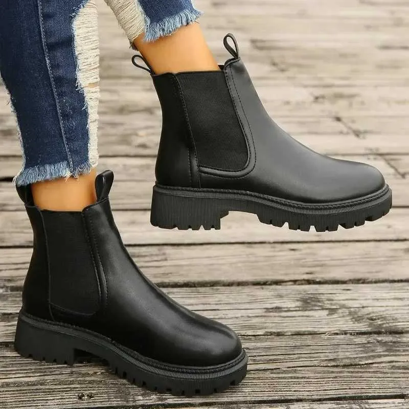 Boots Chelsea Womens Boots 2024 Autumn Winter Fashion Thick Sole Short Boot Simple and Versatile Large Size Women Shoes Botines Mujer H240709