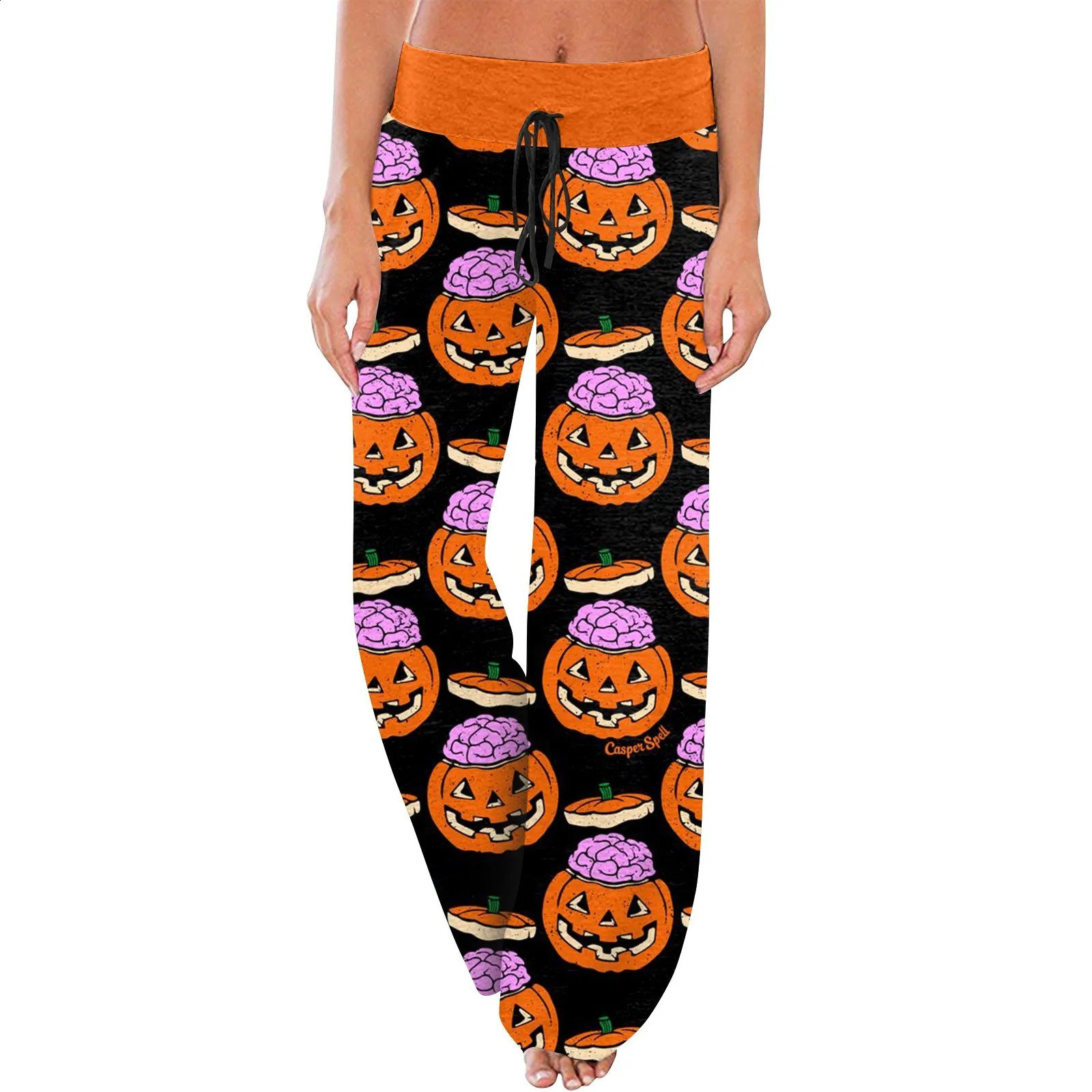 Womens Gothic Bat Sleepwear Halloween Printed Sleepwear Comfortable Lounge Bottom Brushed Wide Leg Pants 240827