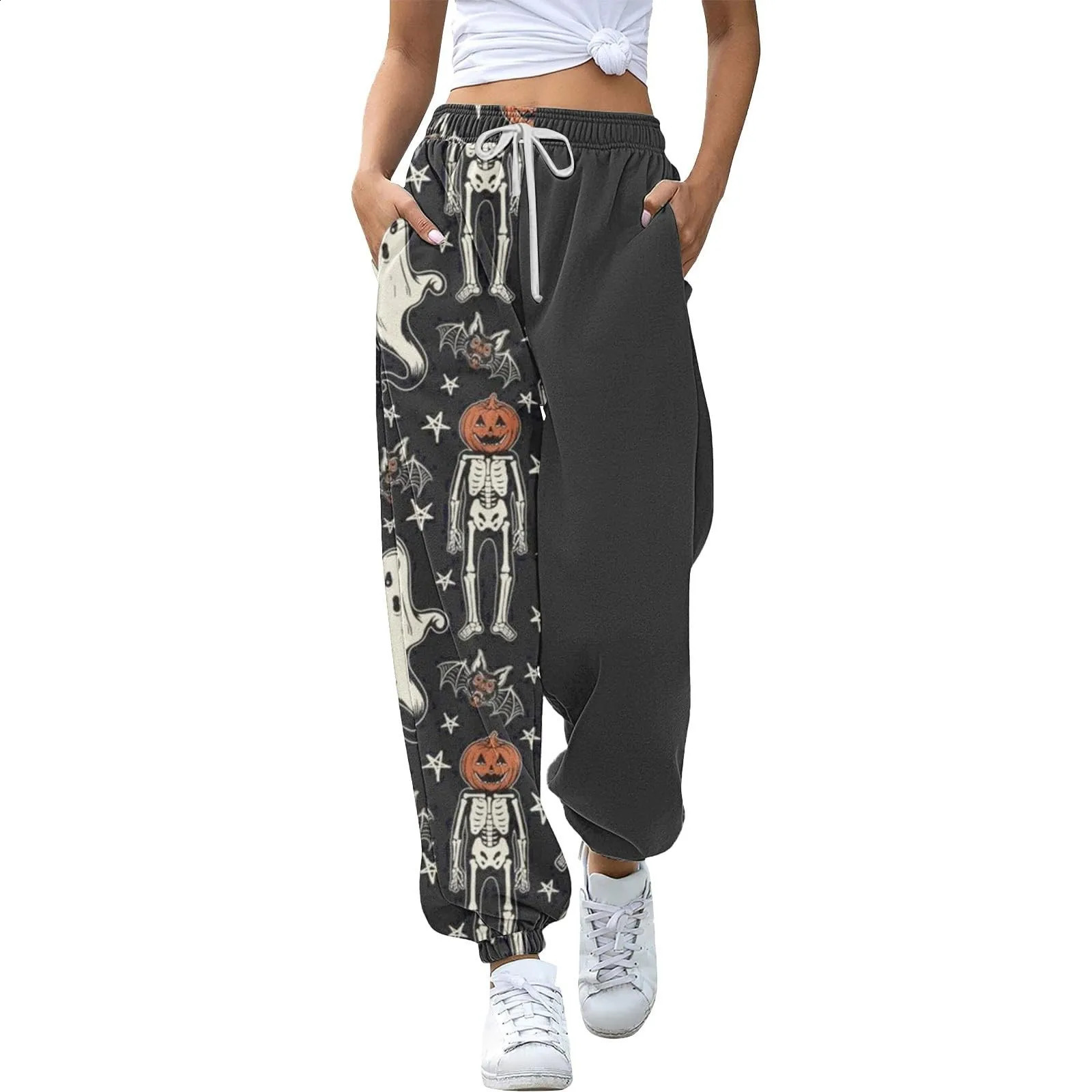 Halloween Cute Element Pattern Printed Pants Womens Drawstring Loose Sleepwear Casual Comfortable Sports Pants Fashion Trousers 240827