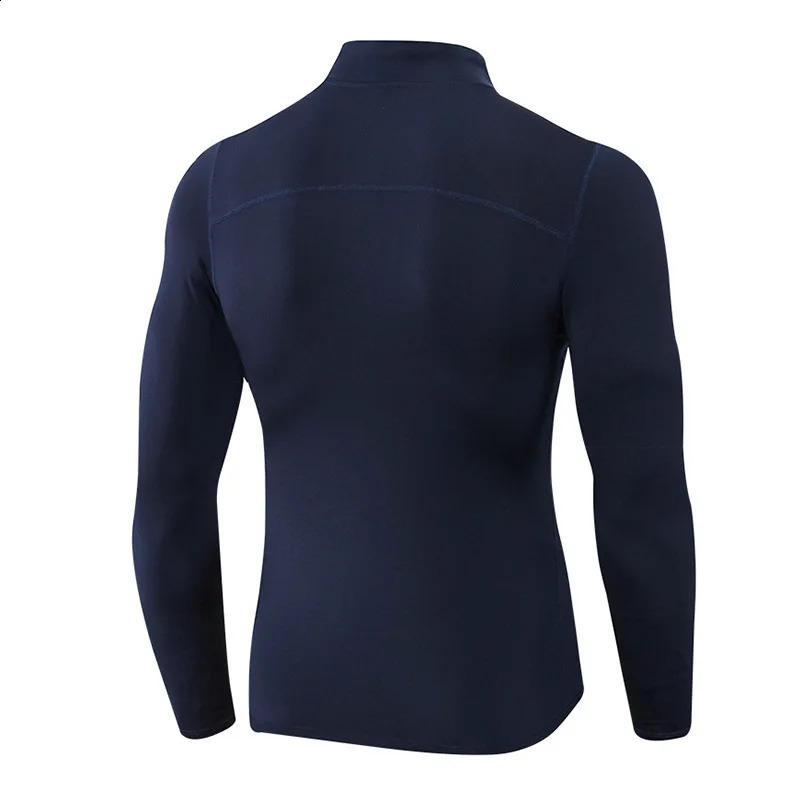 Mens autumn and winter velvet fitness suit Tshirt tight fitting exercise running long sleeved warm stand up hooded sweatshirt 240827