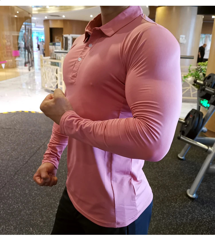 Quick drying running shirt mens bodybuilding sports Tshirt long sleeved compression top fitness tight fitting polo 240827
