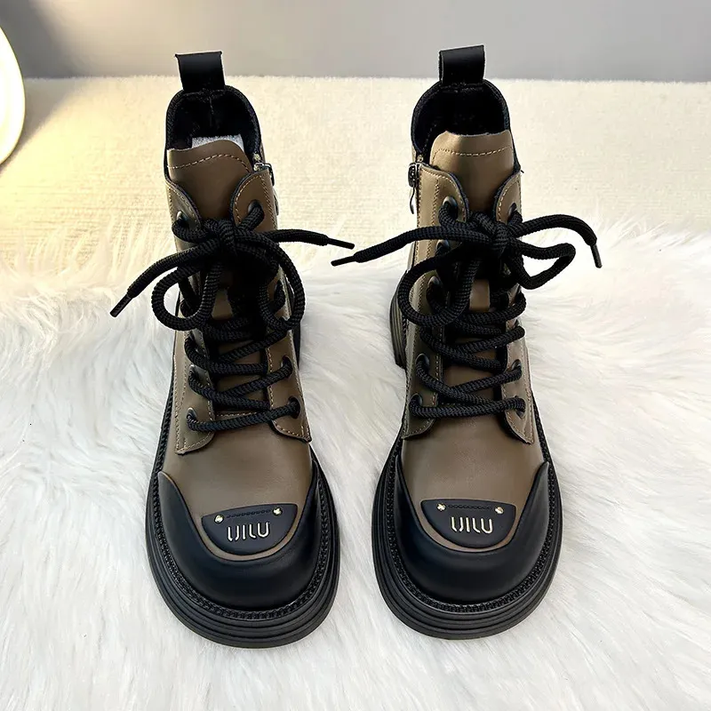 New Winter 2024 Ankle Round Toe Lace-up Short Womens Platform Designer Knight Boots Women Shoes 240613