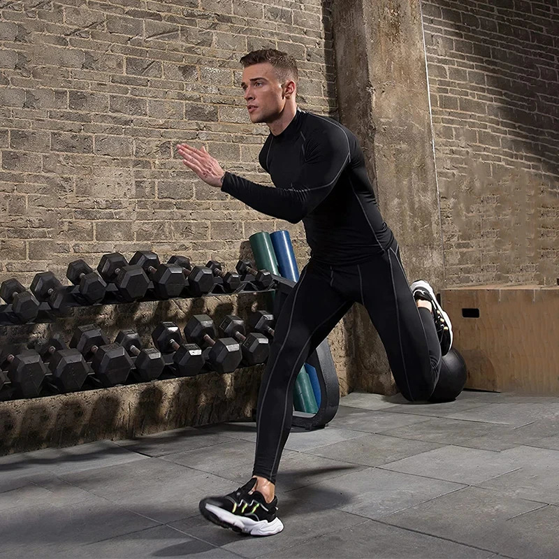Mens sports Tshirt quick drying and bodybuilding running shirt long sleeved compression top gym mens fitness tight fitting Rashgard w240827