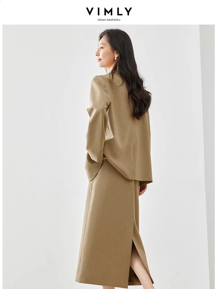 Vimly Spring Outfits Blazer Skirt 2 Pieces Sets for Women Elegant Fashion Matching Sets Jacket Split Skirt Suit with Belt 240826