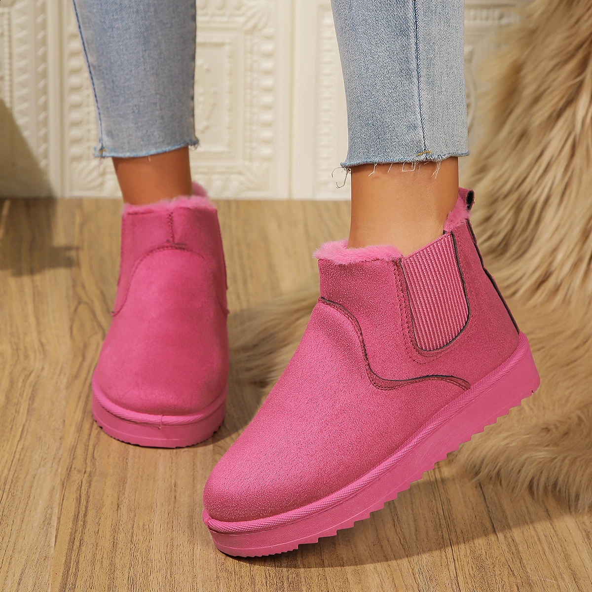 Winter Women Snow Boots Plush Warm Non Slip Waterproof Ladies Flats Sneakers Casual Slip on Female Ankle Boots 240826