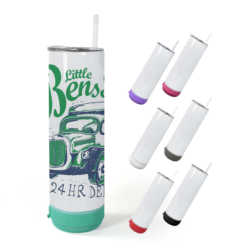 Sublimation 20Oz Bluetooth Speaker STRAIGHT Tumbler Wireless Intelligent Music Cups Stainless Steel Smart Water Bottle With Straws DIY Slim
