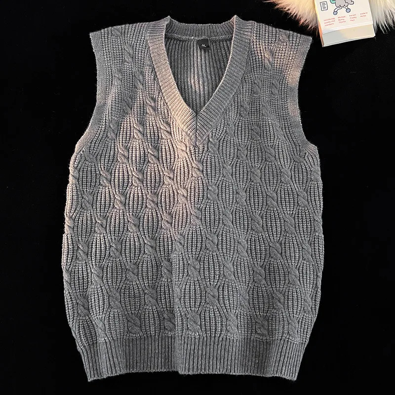 Warm Fashionable Twisted Stripe Mens Sweater High Quality Mens Casual Solid Color Vest Cotton Soft Yarn Fabric V Neck Clothing 240826