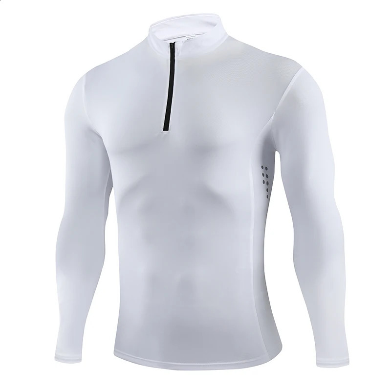 mens fitness suit polo shirt with half zipper thin running gym training wearing long sleeved quick drying elastic sports top for men 240827