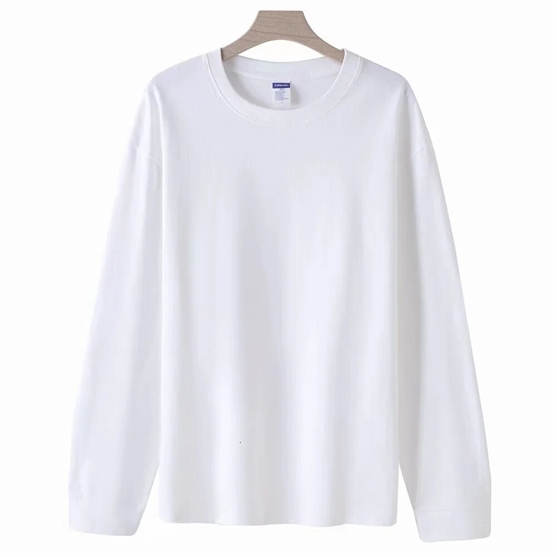 Mens T-shirt casual long sleeved cotton moisturizing wick heavy-duty T-shirt classic loose fit suitable for mens T-shirt 240826