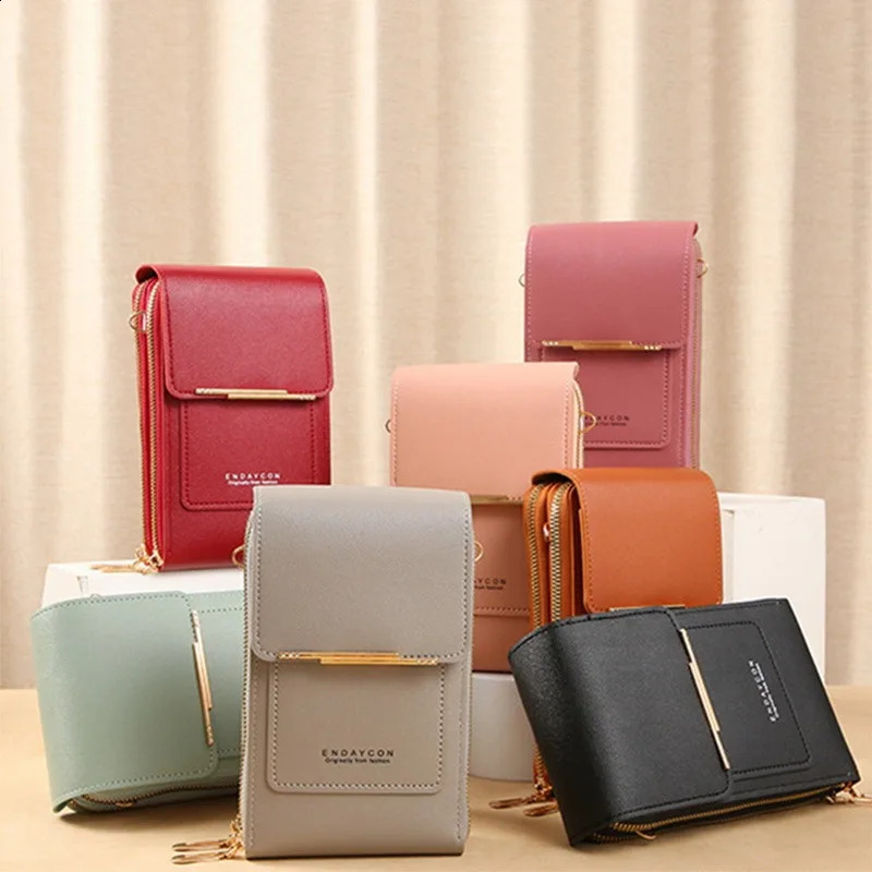 Women Crossbody Shoulder Bags Wallets Touch Screen Cell Phone Purse Soft Leather Strap Handbag for Female Messenger 240826