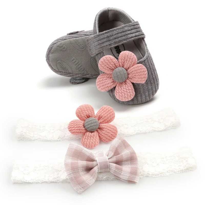 3 Cute Baby Girl Anti slip First Step Shoes Flower Sports Shoes Cotton Soft soled Shoes 2-Headband Set Baby Shoes M240827