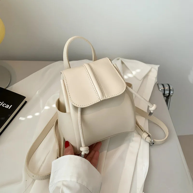 Soft PU backpack for women Korean fashion casual solid color simple mini backpack drawstring buckle cute backpack 240826