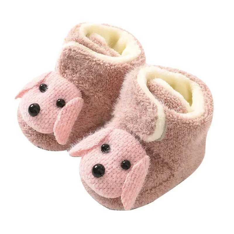 Autumn Cute Dog Anti slip Warm Thick Baby Walking Shoes Magic Buckle Newborn Baby Floor Soft Bottom First Step Walker M240827