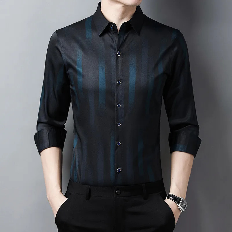 Mens Shirt Striped Long Sleeve Autumn Casual Fit Slim Mens Dress Shirt Multi-Color Formal Business Social Clothing Tops 240815
