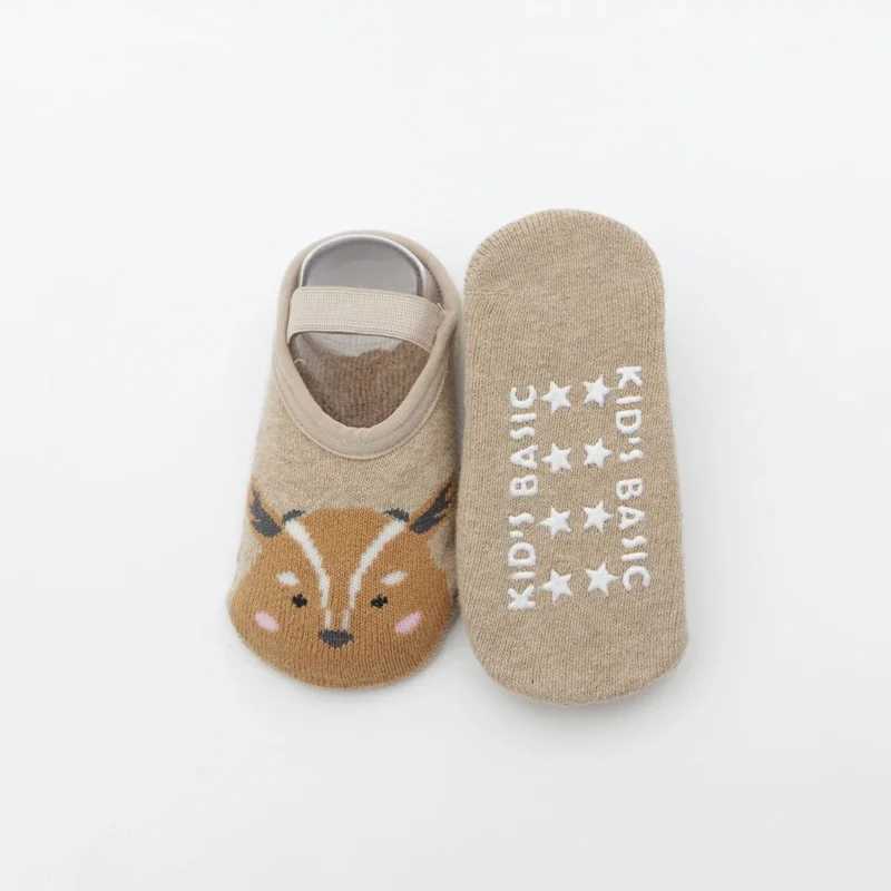 1 pair of fashionable baby girl boy cute cartoon anti slip cotton childrens floor socks animal pattern first walking shoes M240827