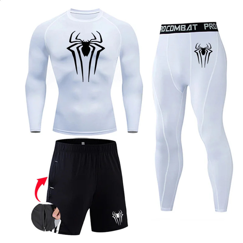 Mens Winter Thermal Underwear Second Skin Compression Sportswear Base Layer Fitness Tights rashgarda MMA Long Sleeves White 240826