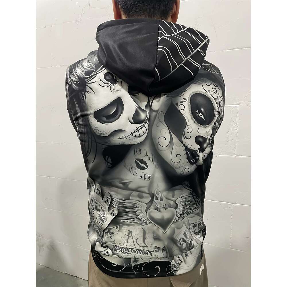 3D Gothic Graphic Hoodie - Adjustable Drawstring Kangaroo Pocket - Casual Fall Winter Wear