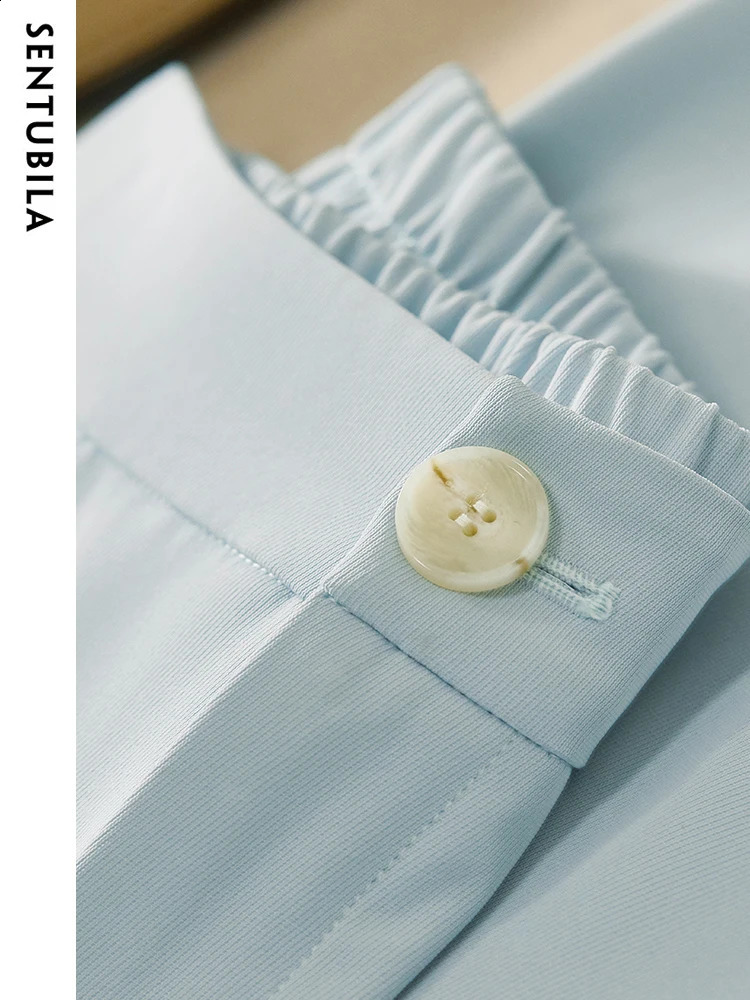 SENTUBILA Blazer Two Piece Pants Sets for Women Summer Office Ladies Short Sleeve Suit Jacket Baggy Straight Pant Set 131Z47112 240826