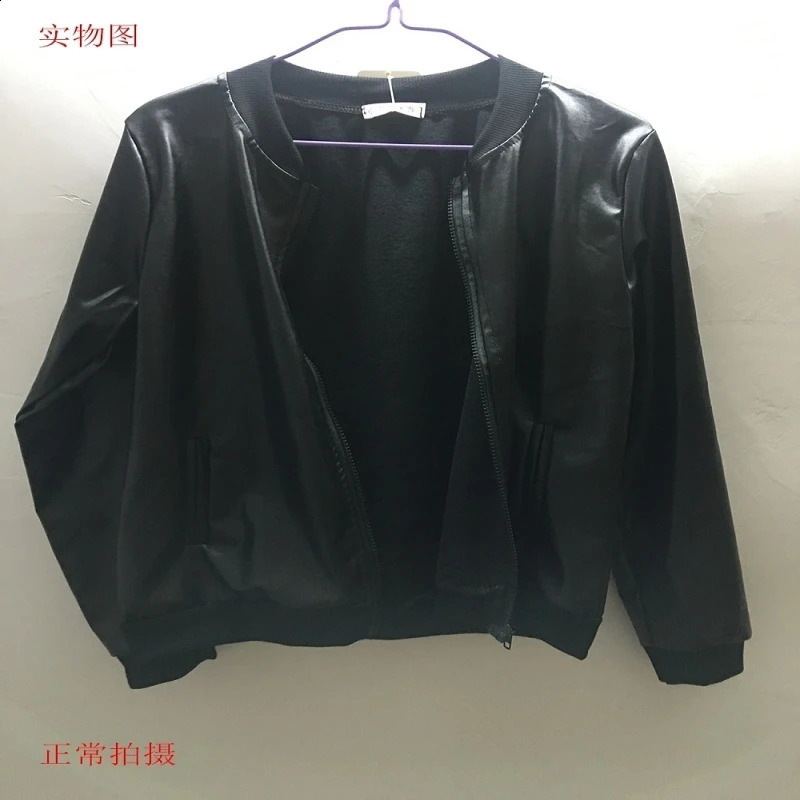 Womens PU leather zipper ultra-thin motorcycle jacket autumn windproof jacket 240827