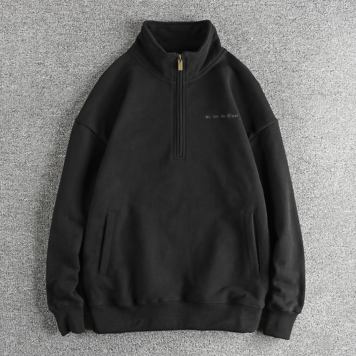 Heavy duty thick simple retro semi open collar hooded sweatshirt mens autumn and winter trend traction top 240826