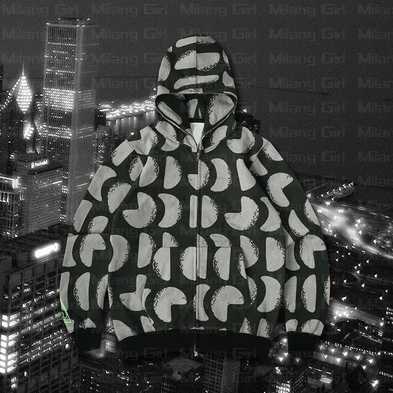 Y2k Zip up Hoodie graphics Print goth Punk Sweatshirt Mens hoodies Sport Coat Pullover Goth Long Sleeve Oversized hoodie jacket 240827