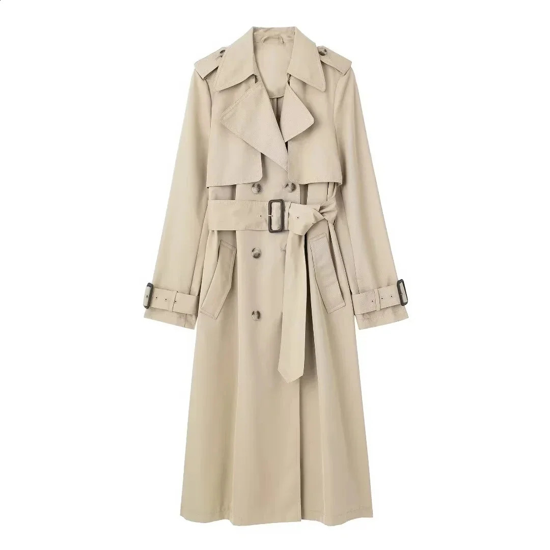 TRAF windproof long sleeved coat autumn trench womens elegant double chest 240826